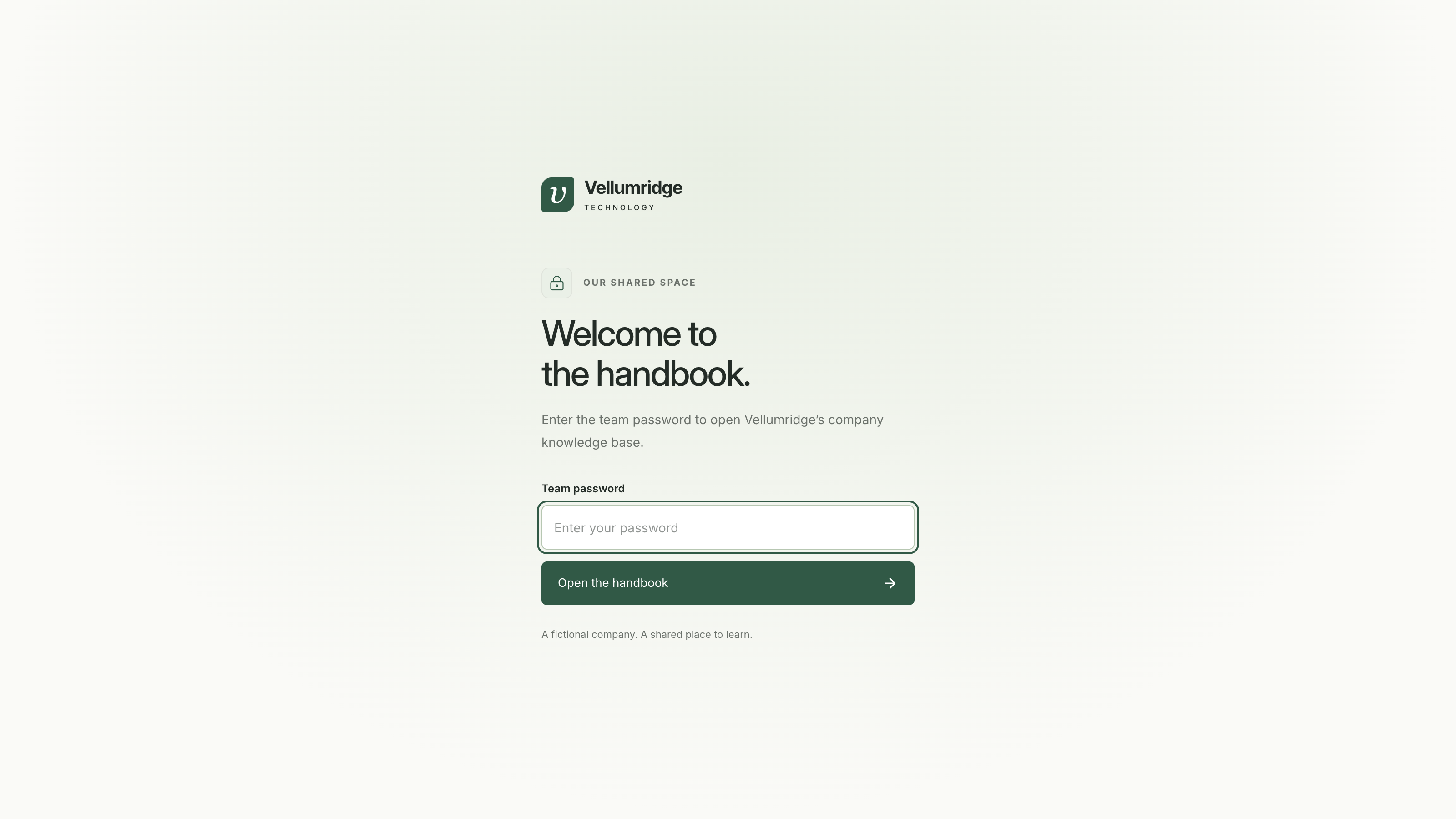 The shared-password screen for the company handbook